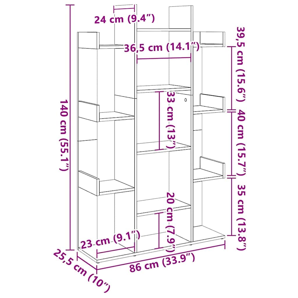 vidaXL Βιβλιοθήκη Μαύρη 86 x 25,5 x 140 εκ. από Επεξ. Ξύλο