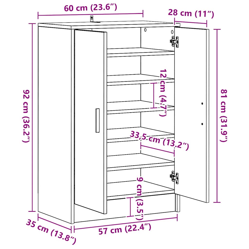 vidaXL Παπουτσοθήκη Γκρι Σκυροδέματος 60 x 35 x 92 εκ. από Επεξ. Ξύλο