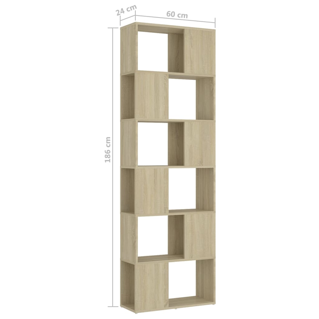 vidaXL Βιβλιοθήκη/Διαχωρισ. Χώρου Sonoma Δρυς 60x24x186εκ. Μοριοσανίδα