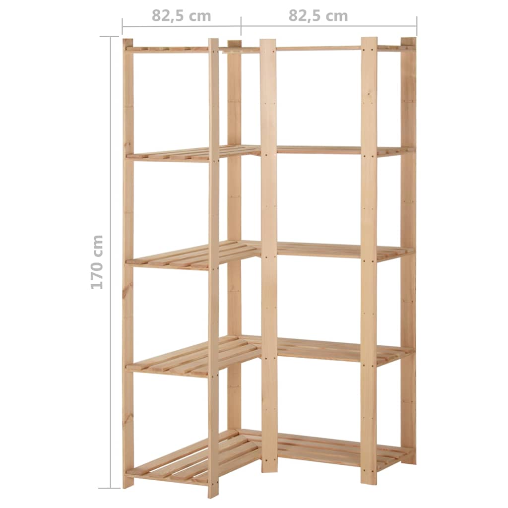 vidaXL Γωνιακή Ραφιέρα 5 Επιπέδων 82,5x82,5 x170 εκ. Μασίφ Ξύλο Πεύκου