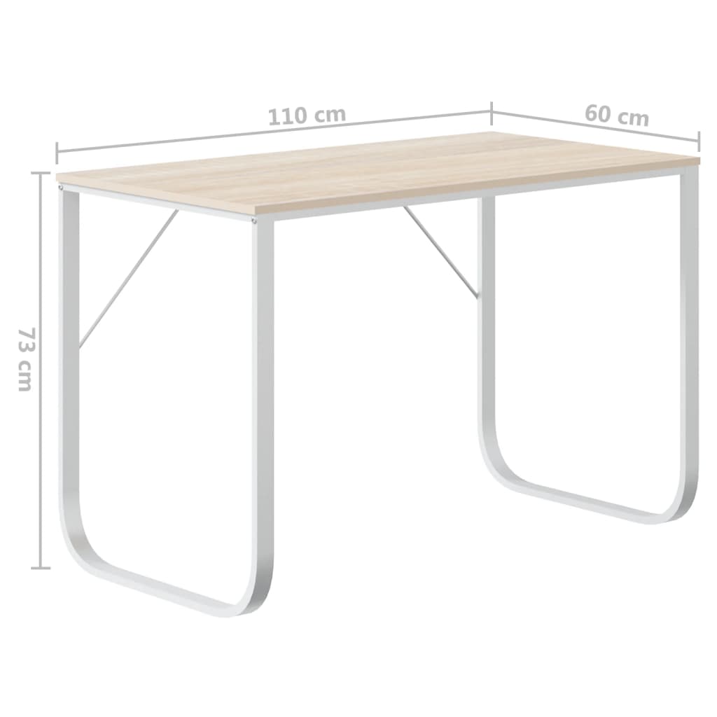vidaXL Γραφείο Υπολογιστή Λευκό/Δρυς 110 x 60 x 73 εκ. από Μοριοσανίδα