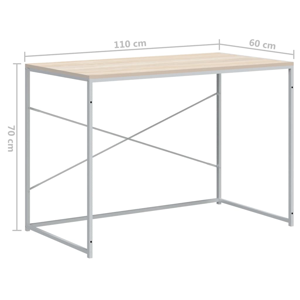 vidaXL Γραφείο Υπολογιστή Λευκό/Δρυς 110 x 60 x 70 εκ. Επεξ. Ξύλο