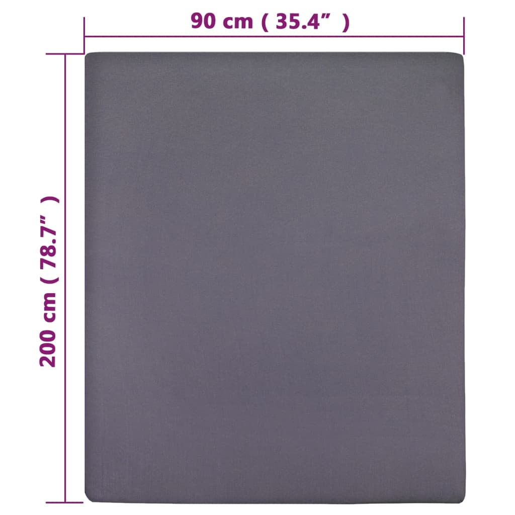 vidaXL Σεντόνι με Λάστιχο Ανθρακί 90 x 200 εκ. Βαμβακερό Ζέρσεϊ