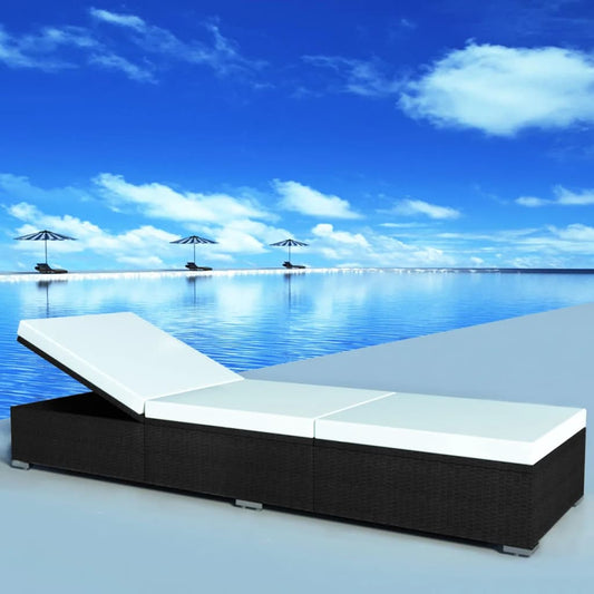 vidaXL Ξαπλώστρα Μαύρο από Συνθετικό Ρατάν με Λευκό Κρεμ Μαξιλάρι