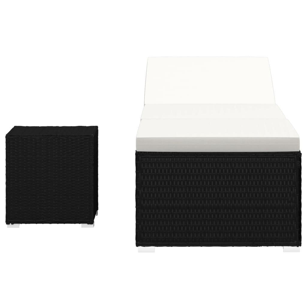 vidaXL Ξαπλώστρα Μαύρη από Συνθετικό Ρατάν με Μαξιλάρι & Τραπεζάκι