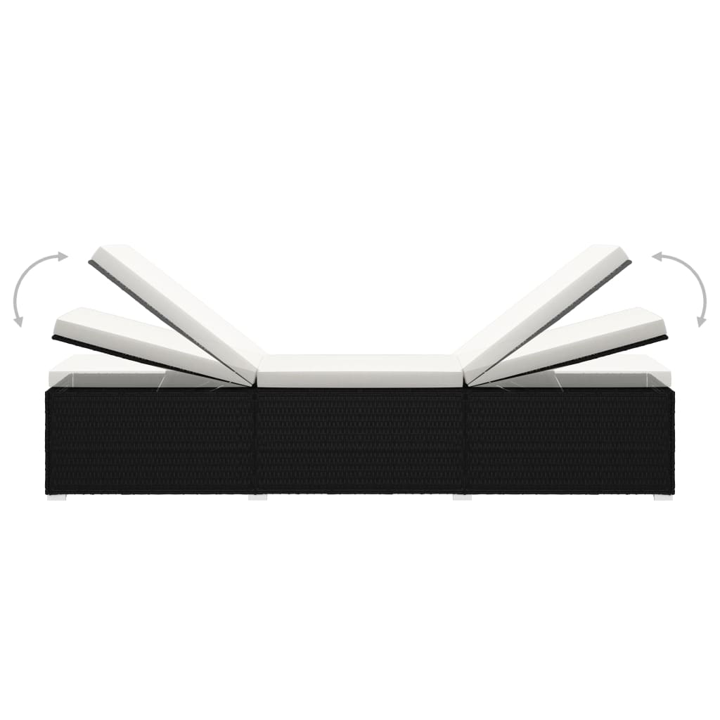 vidaXL Ξαπλώστρα Μαύρη από Συνθετικό Ρατάν με Μαξιλάρι & Τραπεζάκι