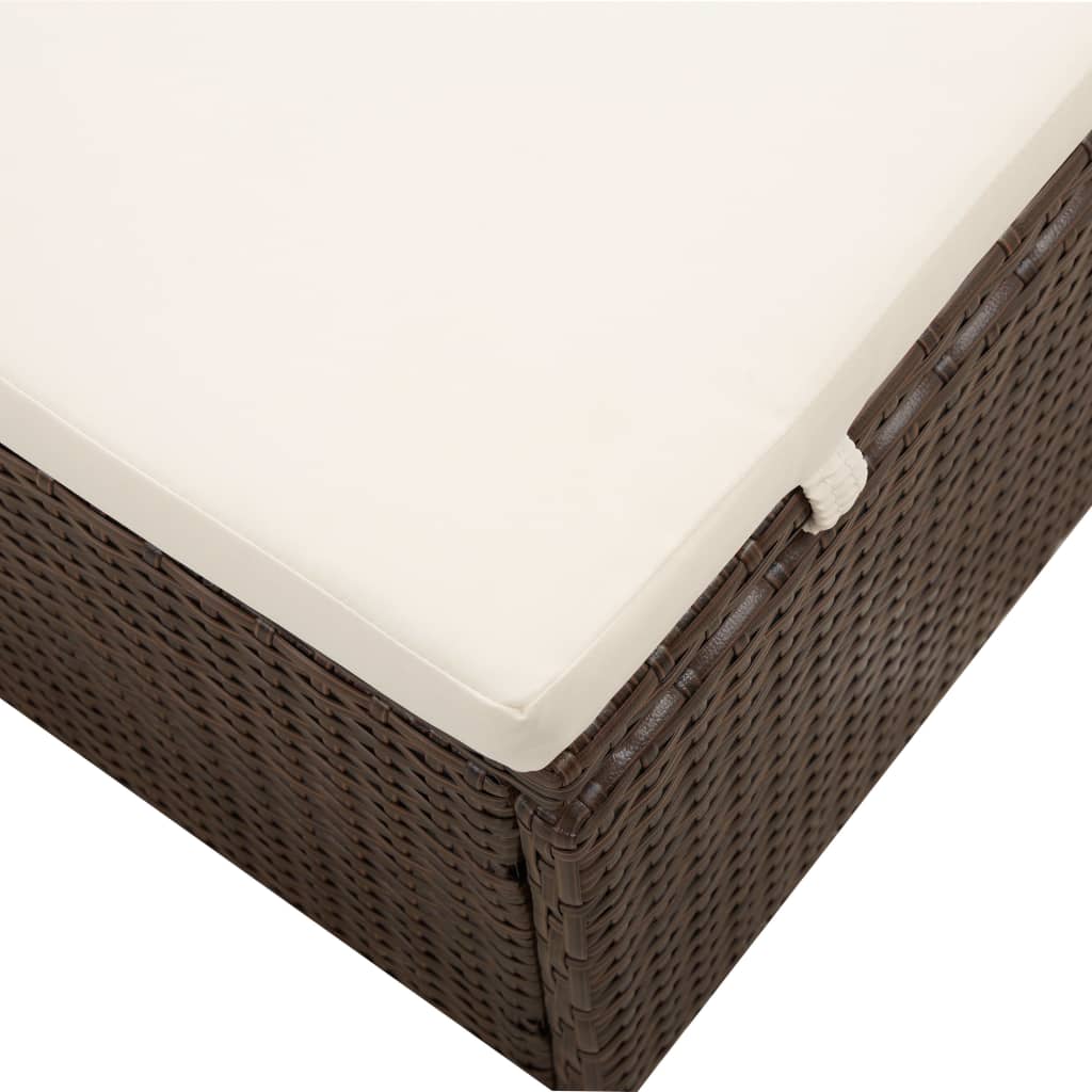 vidaXL Ξαπλώστρα Καφέ από Συνθετικό Ρατάν με Σκίαστρο και Μαξιλάρι