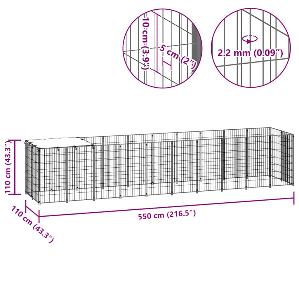 vidaXL Σπιτάκι Σκύλου Ασημί 6,05 m² Ατσάλινο