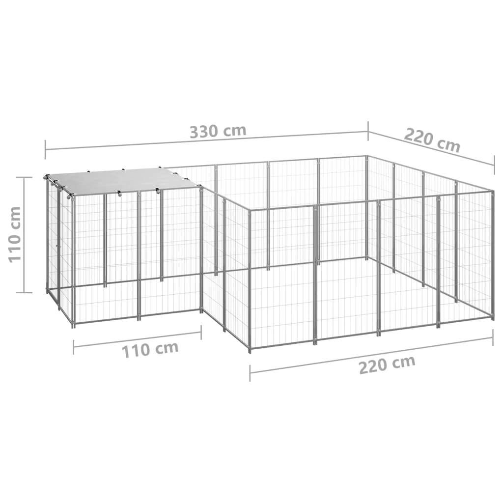 vidaXL Σπιτάκι Σκύλου Ασημί 6,05 m² Ατσάλινο