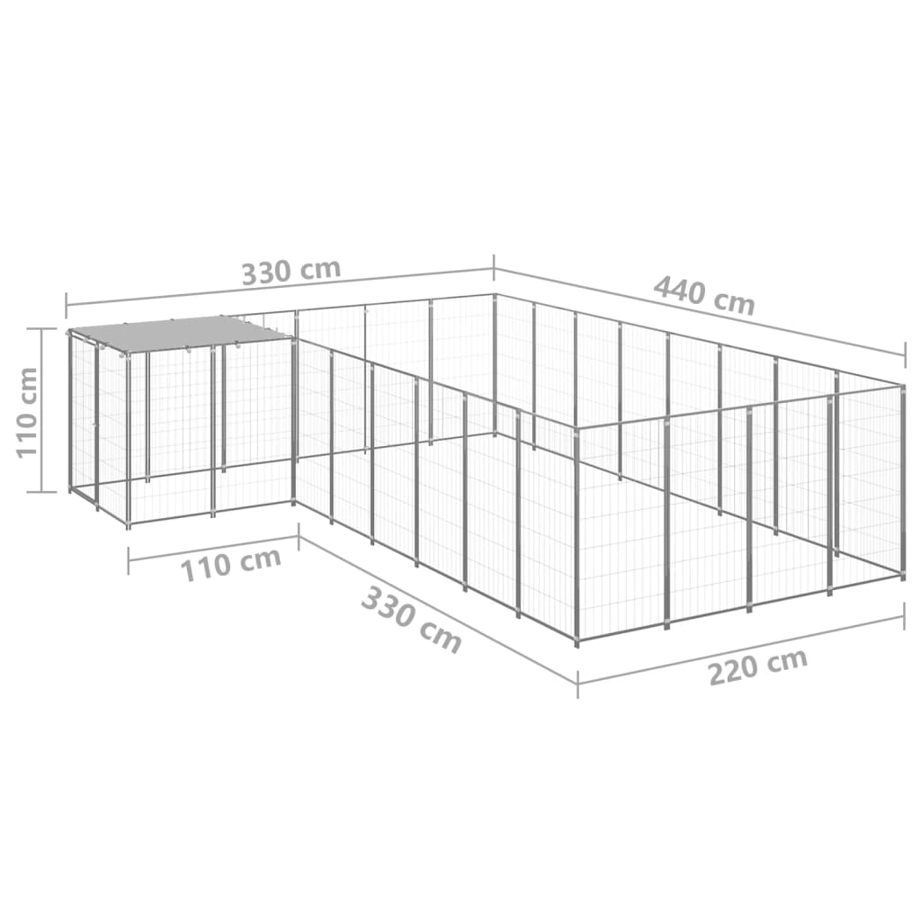 vidaXL Σπιτάκι Σκύλου Ασημί 10,89 μ² Ατσάλινο