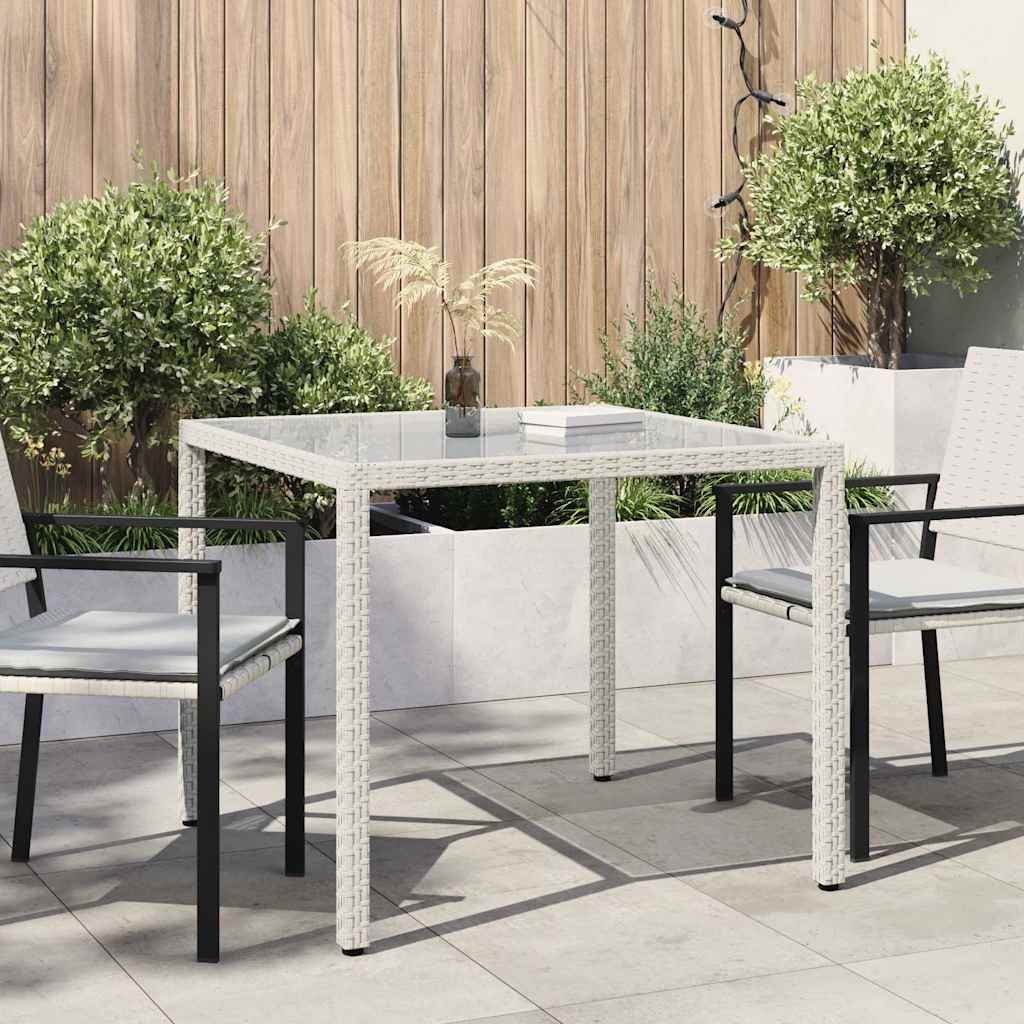 vidaXL Τραπέζι Κήπου Λευκό 90x90x75εκ από Ψημένο Γυαλί/Συνθετικό Ρατάν