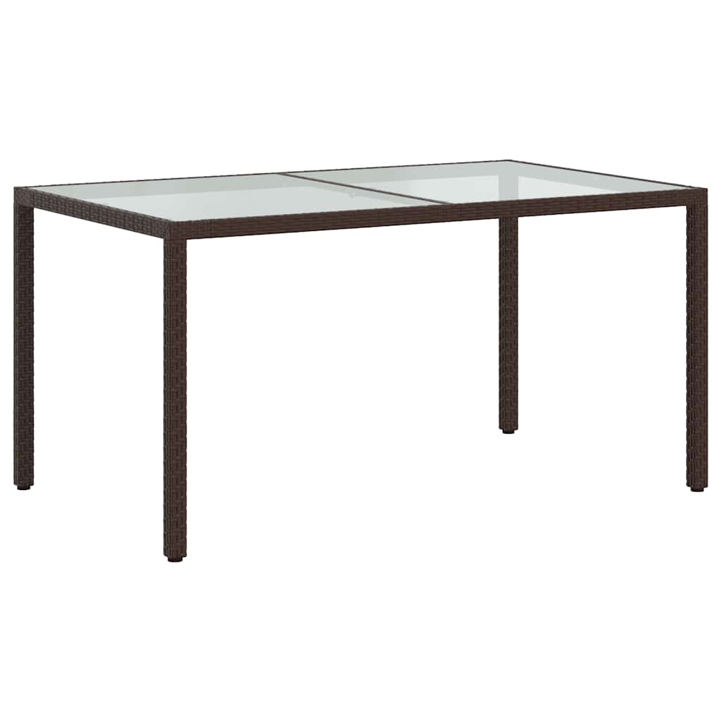 vidaXL Τραπέζι Κήπου Καφέ 150x90x75 εκ. Συνθετικό Ρατάν/Ψημένο Γυαλί