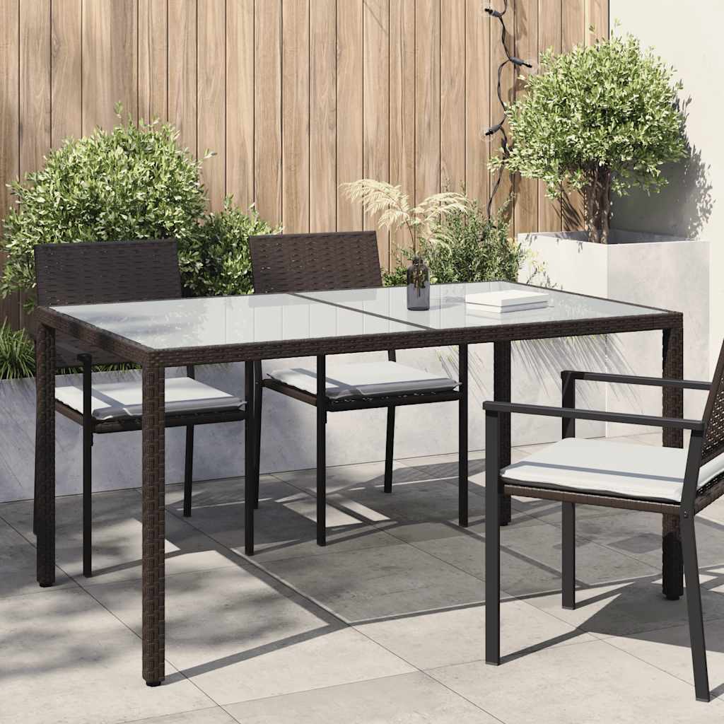 vidaXL Τραπέζι Κήπου Καφέ 150x90x75 εκ. Συνθετικό Ρατάν/Ψημένο Γυαλί
