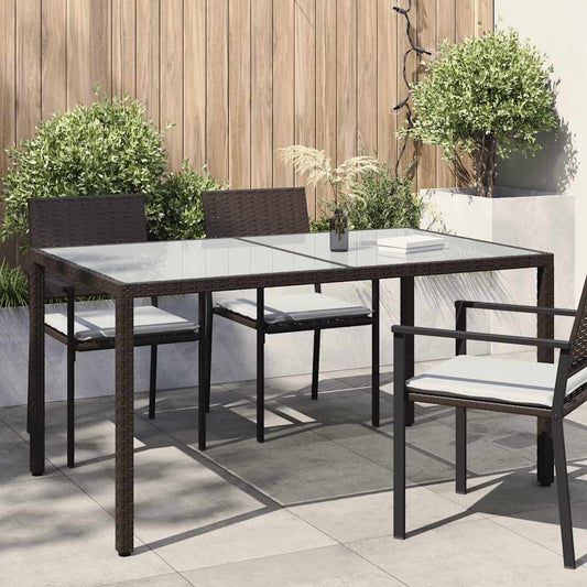 vidaXL Τραπέζι Κήπου Καφέ 150x90x75 εκ. Συνθετικό Ρατάν/Ψημένο Γυαλί