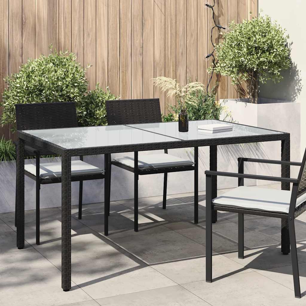 vidaXL Τραπέζι Κήπου Μαύρο 150x90x75 εκ. Συνθετικό Ρατάν/Ψημένο Γυαλί