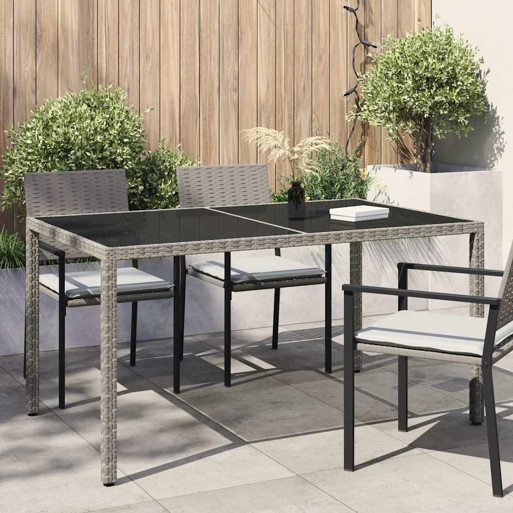 vidaXL Τραπέζι Κήπου Γκρι 150x90x75 εκ. Συνθετικό Ρατάν/Ψημένο Γυαλί