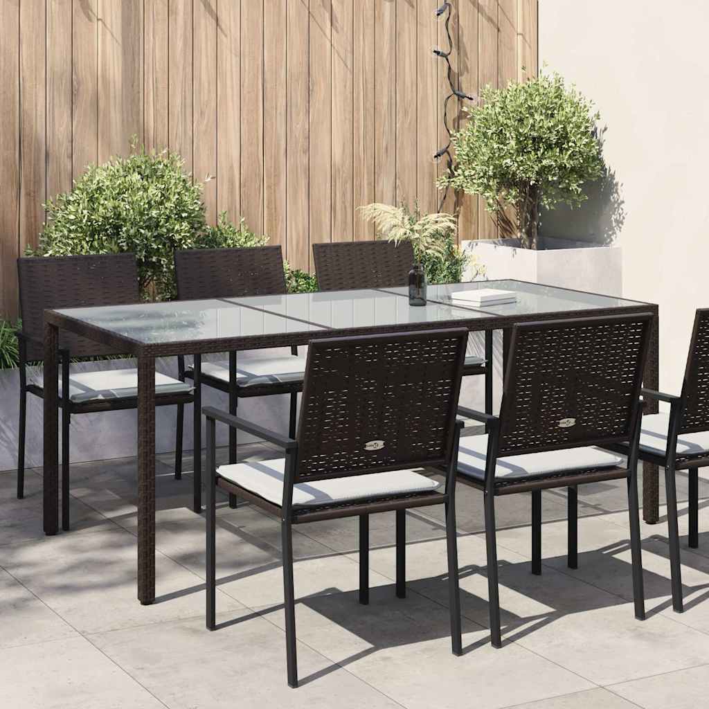 vidaXL Τραπέζι Κήπου Καφέ 190x90x75εκ από Ψημένο Γυαλί/Συνθετικό Ρατάν
