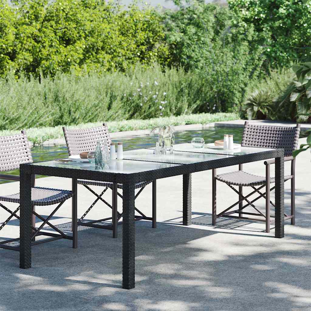 vidaXL Τραπέζι Κήπου Μαύρο 190x90x75 εκ. Ψημένο Γυαλί/Συνθετικό Ρατάν
