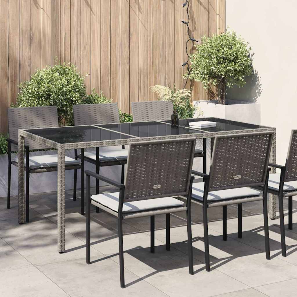 vidaXL Τραπέζι Κήπου Γκρι 190x90x75 εκ. Ψημένο Γυαλί/Συνθετικό Ρατάν