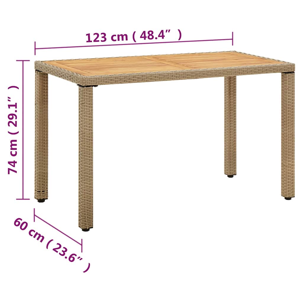 vidaXL Τραπέζι Κήπου Μπεζ 123x60x74 εκ. Συνθετικό Ρατάν/Μασίφ Ακακία