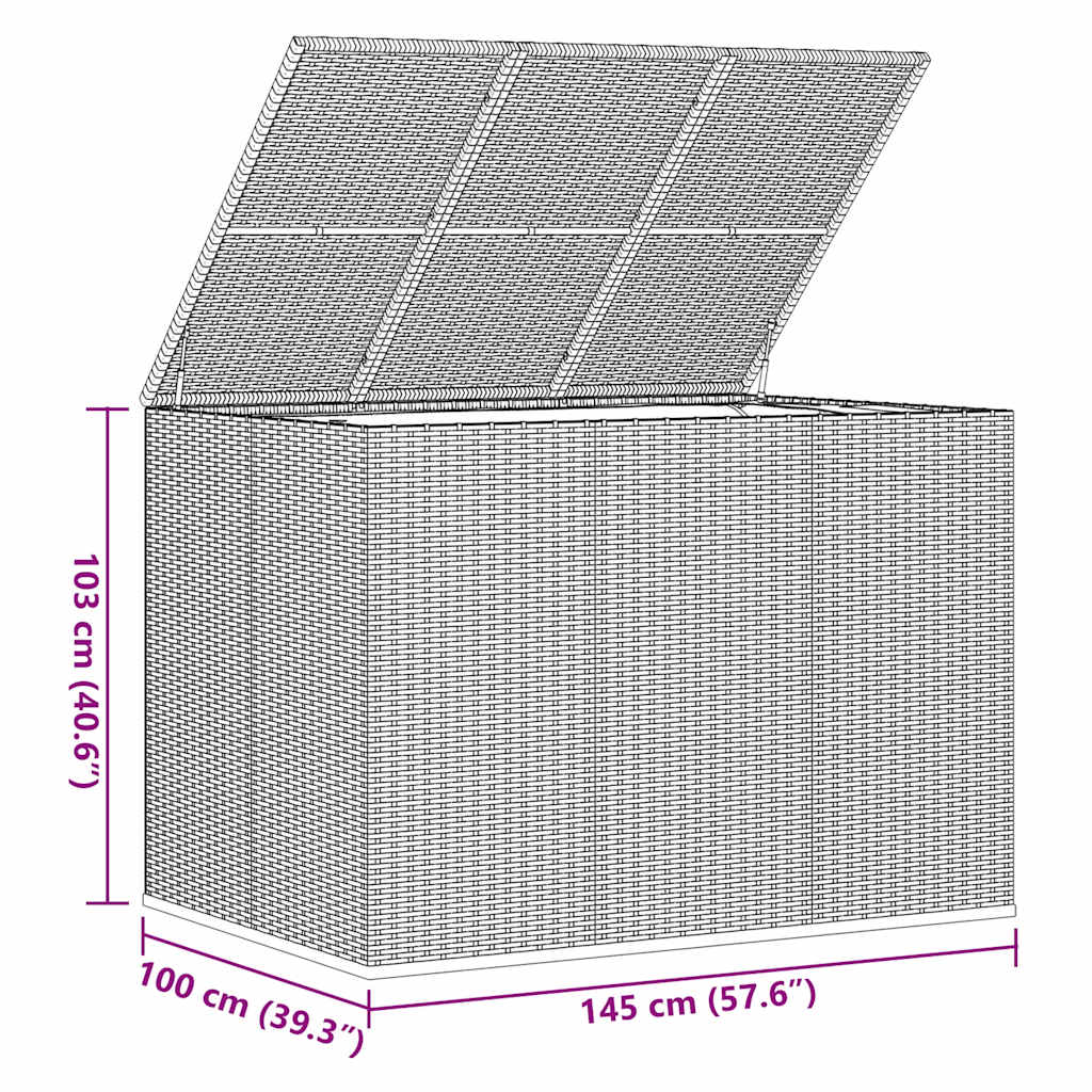 vidaXL Κουτί Μαξιλαριού Κήπου Γκρι 145x100x103 εκ. Ρατάν Πολυαιθ.