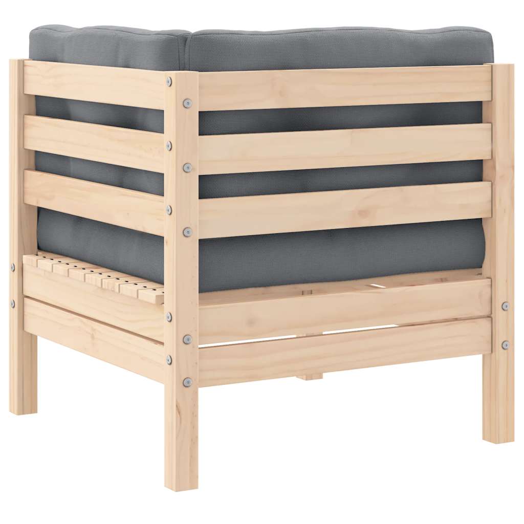 vidaXL Καναπές Κήπου Γωνιακός από Μασίφ Ξύλο Πεύκου με Γκρι Μαξιλάρια