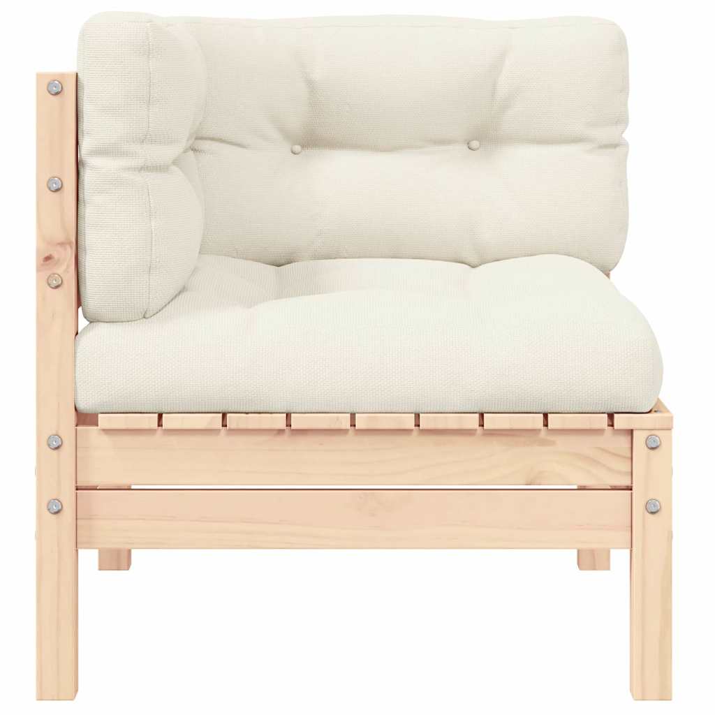 vidaXL Καναπές Κήπου Γωνιακός από Μασίφ Ξύλο Πεύκου με Κρεμ Μαξιλάρια