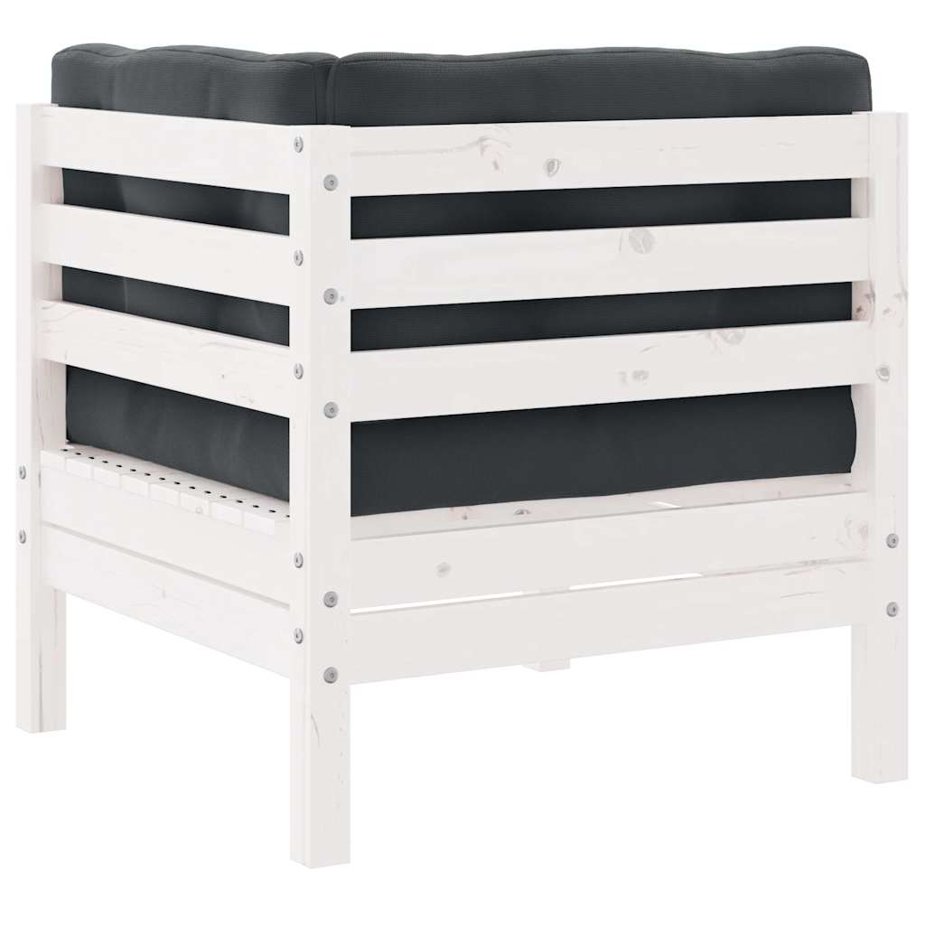 vidaXL Καναπές Κήπου Γωνιακός από Μασίφ Ξύλο Πεύκου με Λευκά Μαξιλάρια