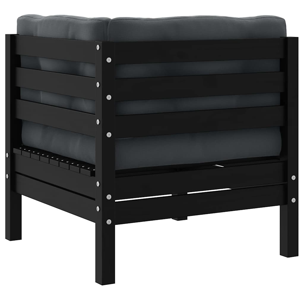 vidaXL Καναπές Κήπου Γωνιακός από Μασίφ Ξύλο Πεύκου με Μαύρα Μαξιλάρια