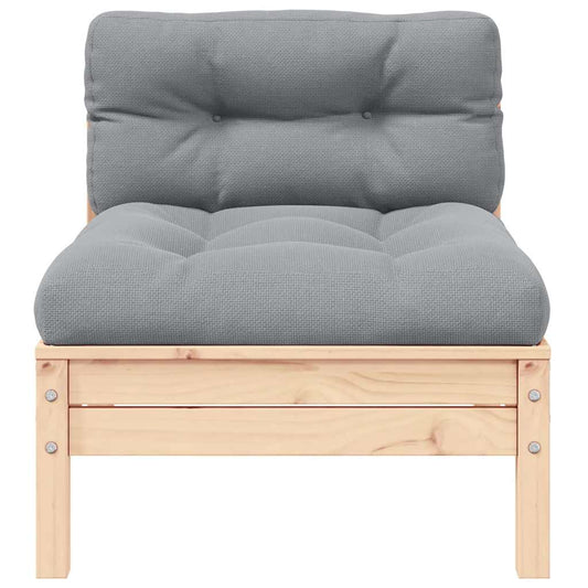 vidaXL Καναπές Κήπου Μεσαίος από Μασίφ Ξύλο Πεύκου με Γκρι Μαξιλάρια