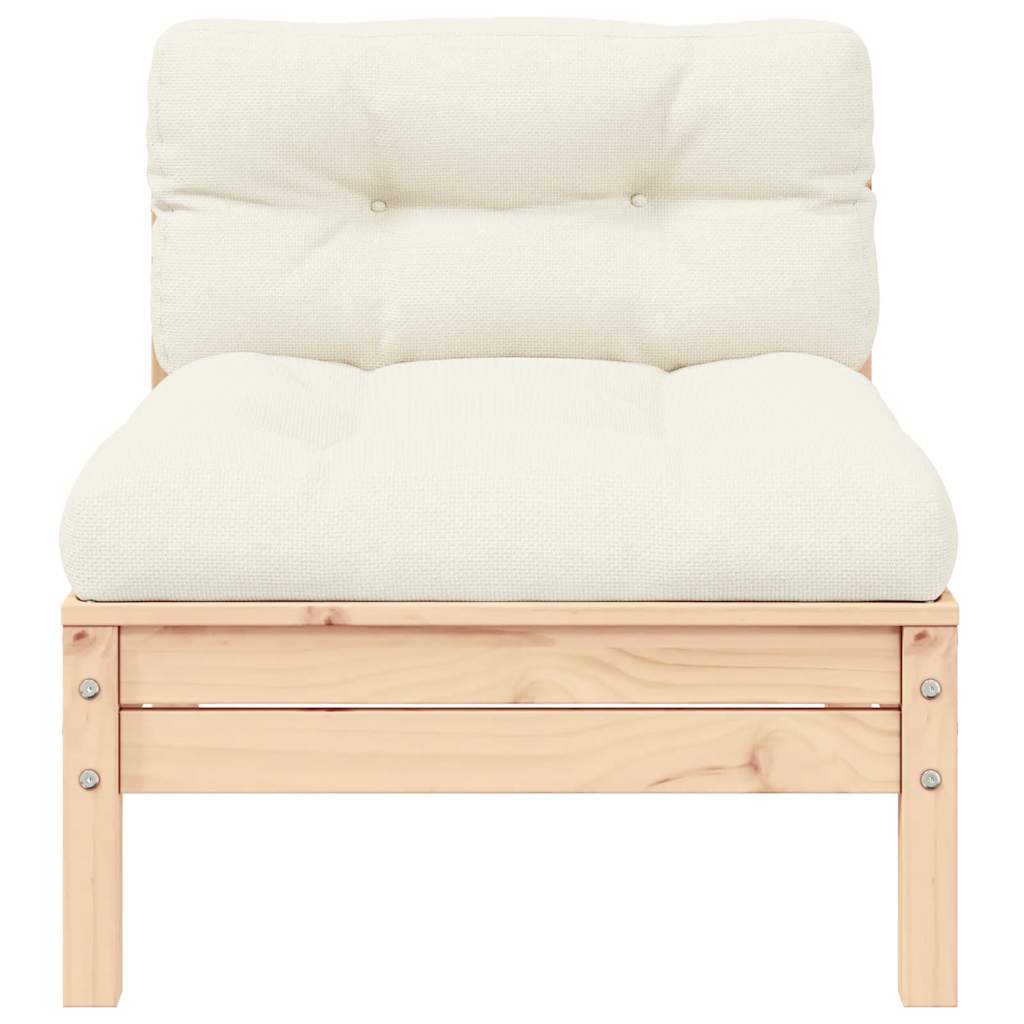 vidaXL Καναπές Κήπου Μεσαίος από Μασίφ Ξύλο Πεύκου με Κρεμ Μαξιλάρια