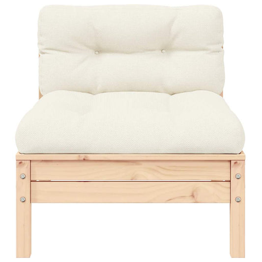 vidaXL Καναπές Κήπου Μεσαίος από Μασίφ Ξύλο Πεύκου με Κρεμ Μαξιλάρια