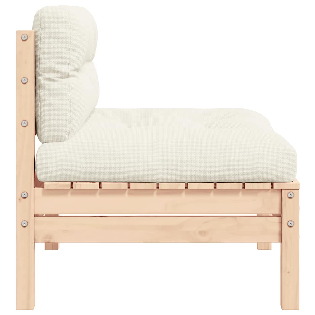 vidaXL Καναπές Κήπου Μεσαίος από Μασίφ Ξύλο Πεύκου με Κρεμ Μαξιλάρια