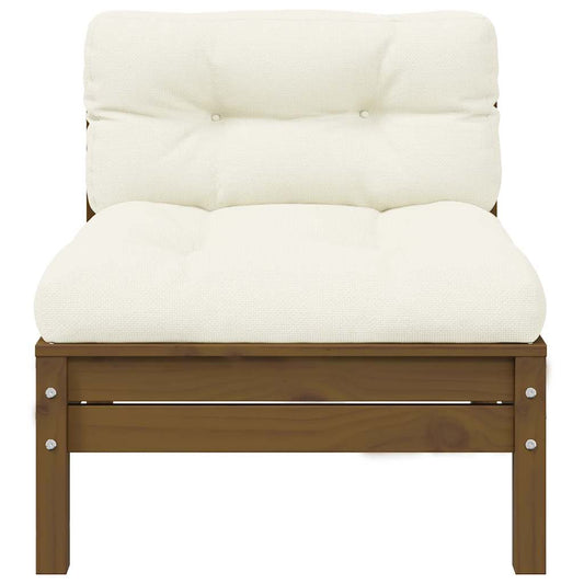 vidaXL Καναπές Κήπου Μεσαίος Καφέ Μελί Μασίφ Ξύλο Πεύκου με Μαξιλάρια