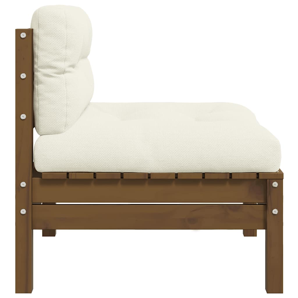 vidaXL Καναπές Κήπου Μεσαίος Καφέ Μελί Μασίφ Ξύλο Πεύκου με Μαξιλάρια