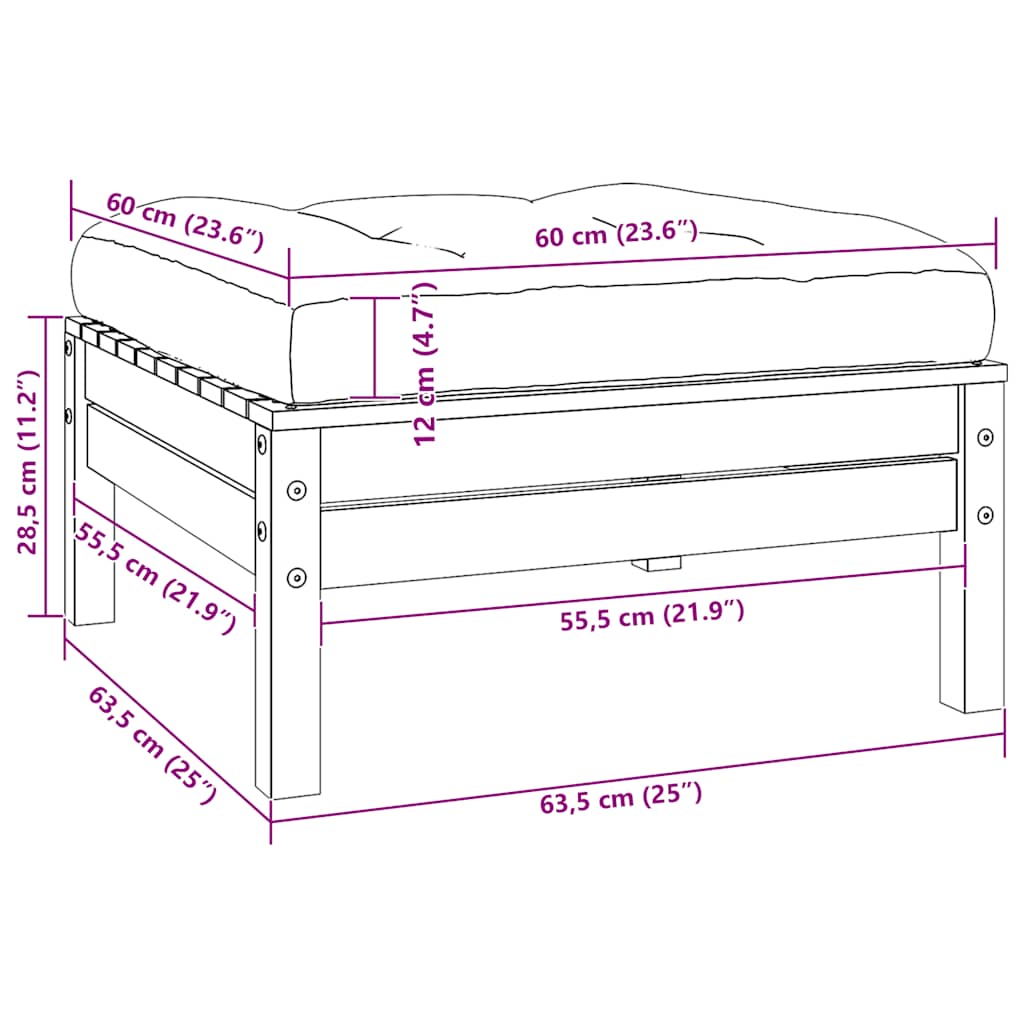 vidaXL Υποπόδιο Κήπου από Μασίφ Ξύλο Πεύκου με Γκρι Μαξιλάρι