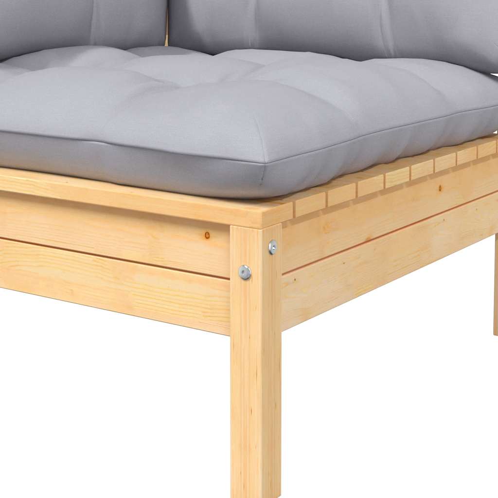 vidaXL Καναπές Κήπου Διθέσιος από Μασίφ Ξύλο Πεύκου με Γκρι Μαξιλάρια