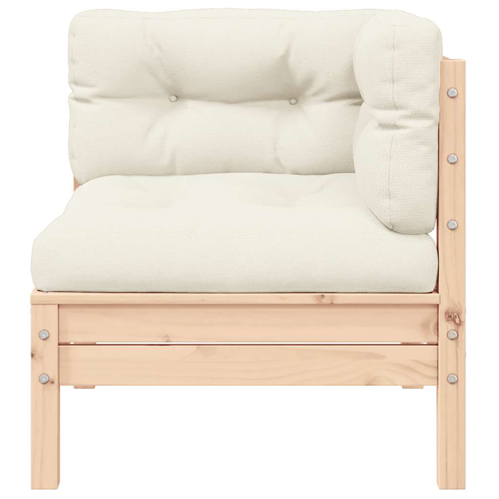 vidaXL Καναπές Κήπου Διθέσιος από Μασίφ Ξύλο Πεύκου με Κρεμ Μαξιλάρια