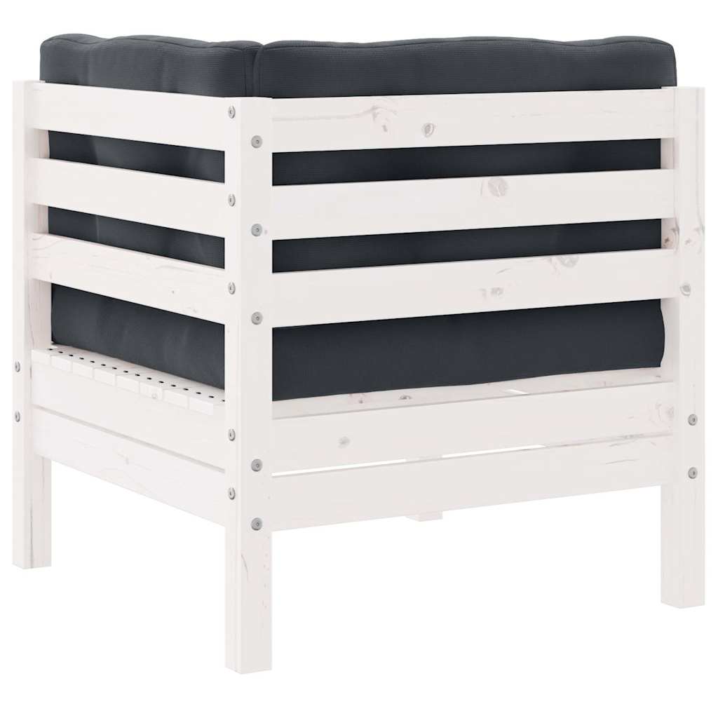 vidaXL Καναπές Κήπου Διθέσιος Λευκός Μασίφ Ξύλο Πεύκου με Μαξιλάρια