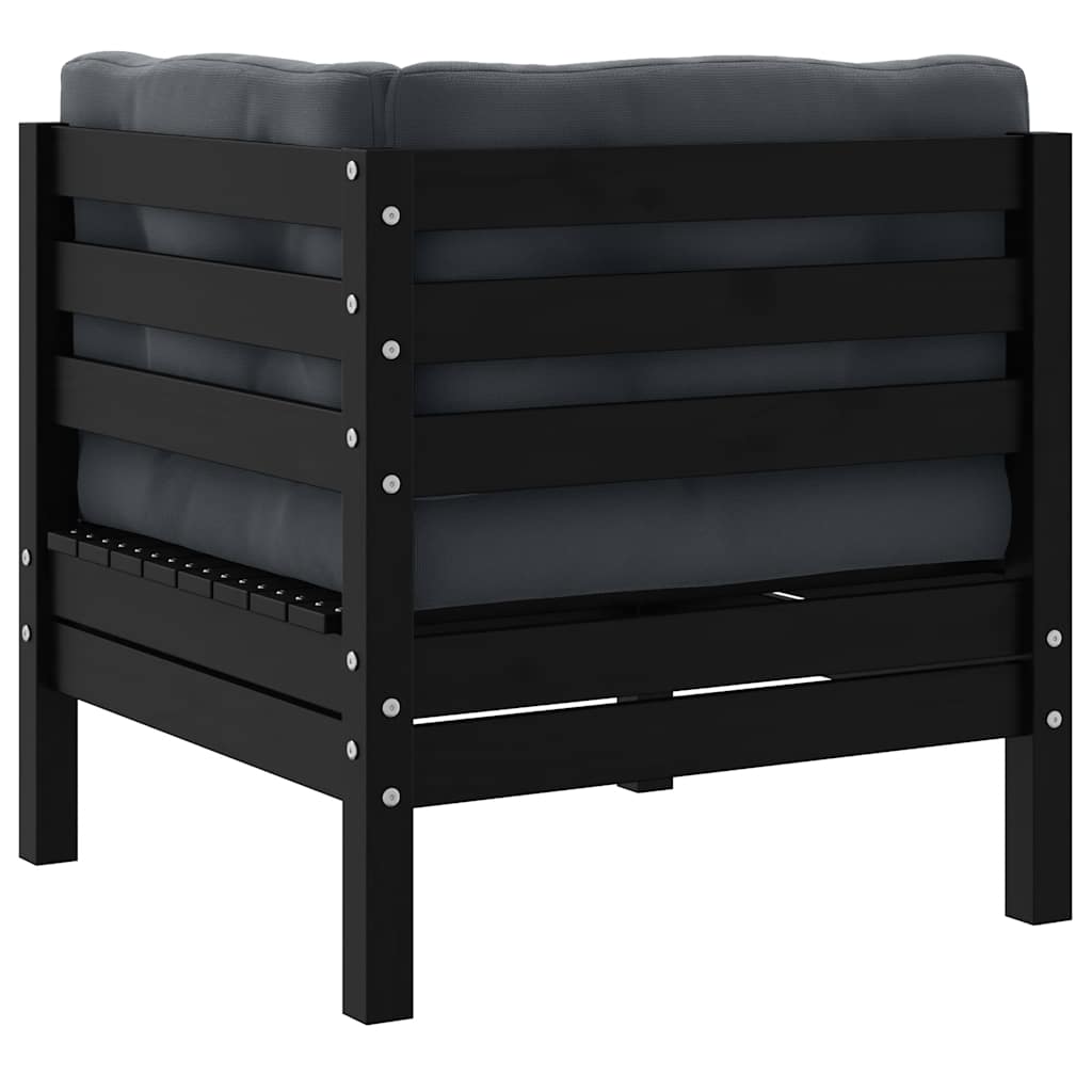 vidaXL Καναπές Κήπου Διθέσιος Μαύρος Μασίφ Ξύλο Πεύκου με Μαξιλάρια