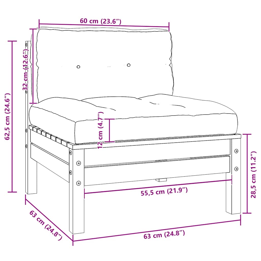vidaXL Καναπές Κήπου Διθέσιος από Μασίφ Ξύλο Πεύκου με Γκρι Μαξιλάρια