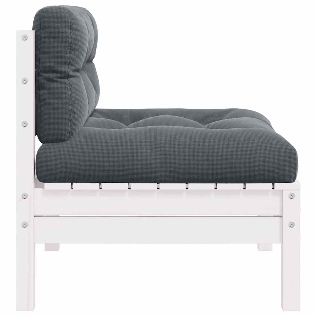 vidaXL Καναπές Κήπου Διθέσιος Λευκός Μασίφ Ξύλο Πεύκου με Μαξιλάρια