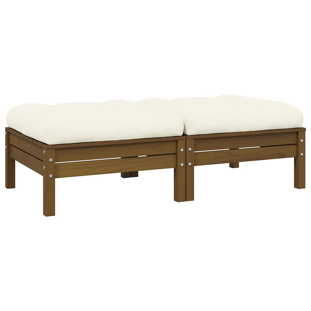 vidaXL Καναπές Κήπου Διθέσιος από Μασίφ Ξύλο Πεύκου με Κρεμ Μαξιλάρια