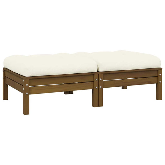 vidaXL Καναπές Κήπου Διθέσιος από Μασίφ Ξύλο Πεύκου με Κρεμ Μαξιλάρια