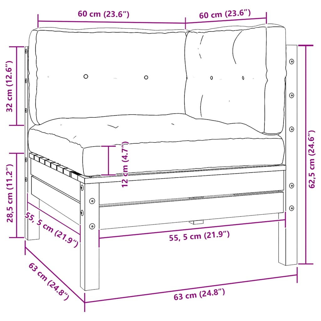 vidaXL Σαλόνι Κήπου Σετ 3 τεμ Λευκό από Μασίφ Ξύλο Πεύκου με Μαξιλάρια