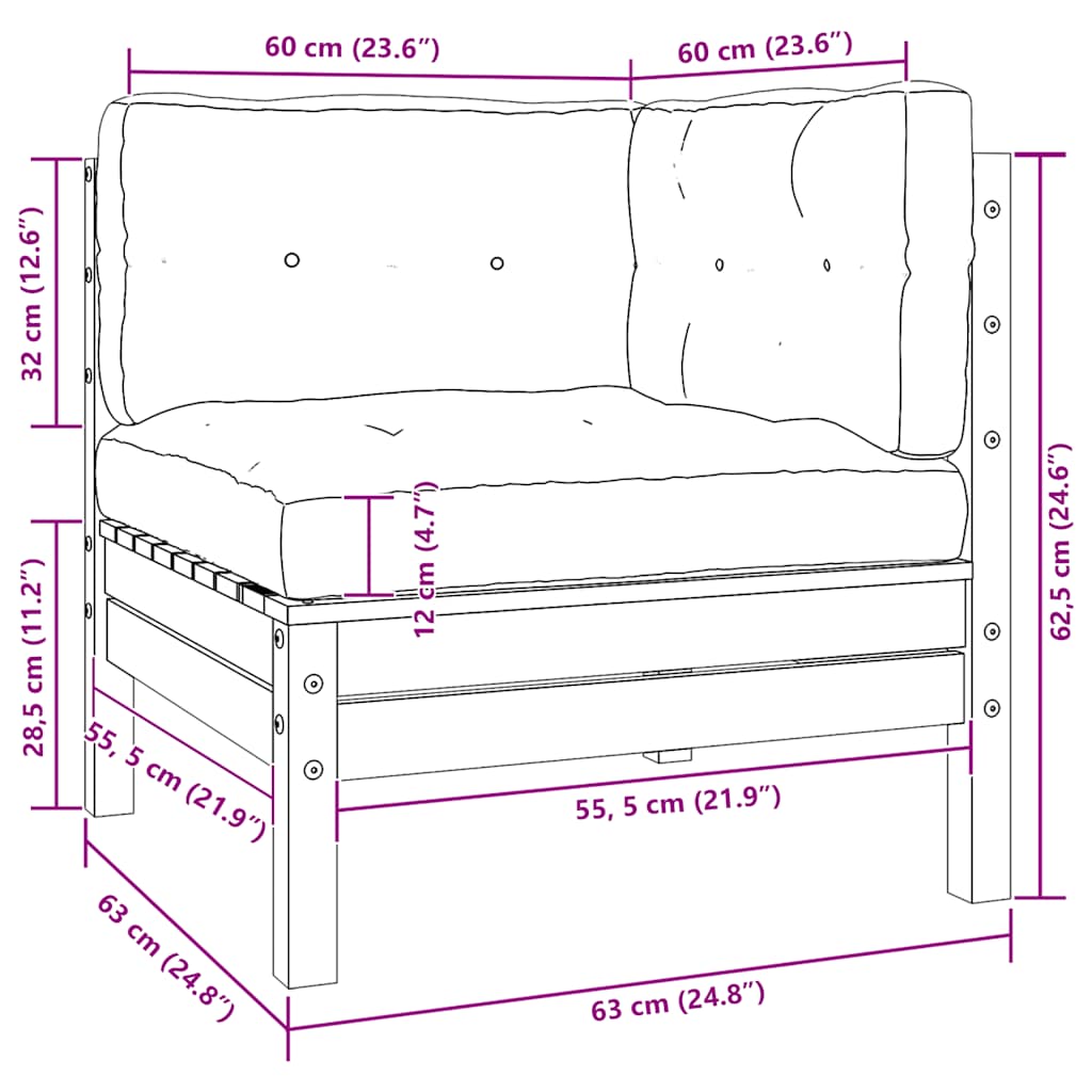 vidaXL Σαλόνι Κήπου Σετ 3 Τεμαχίων Γκρι Μασίφ Ξύλο Πεύκου & Μαξιλάρια