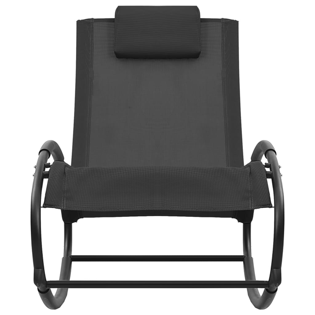 vidaXL Ξαπλώστρα με Μαξιλάρι Μαύρη από Ατσάλι και Textilene