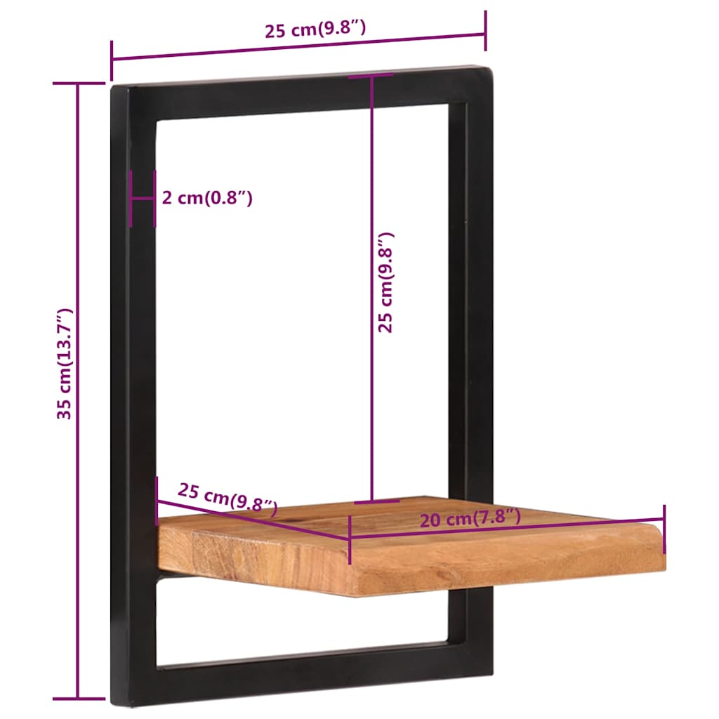 vidaXL Ράφια Τοίχου 2 Τεμ. 25x25x35 εκ. Μασίφ Ξύλο Ακακίας & Ατσάλι
