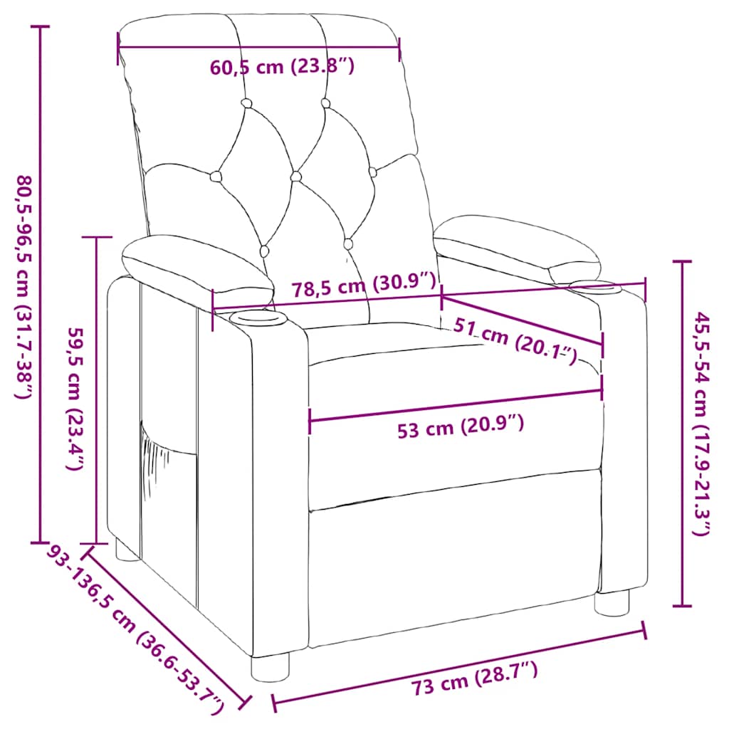vidaXL Πολυθρόνα Ανακλινόμενη Μπορντό Υφασμάτινη