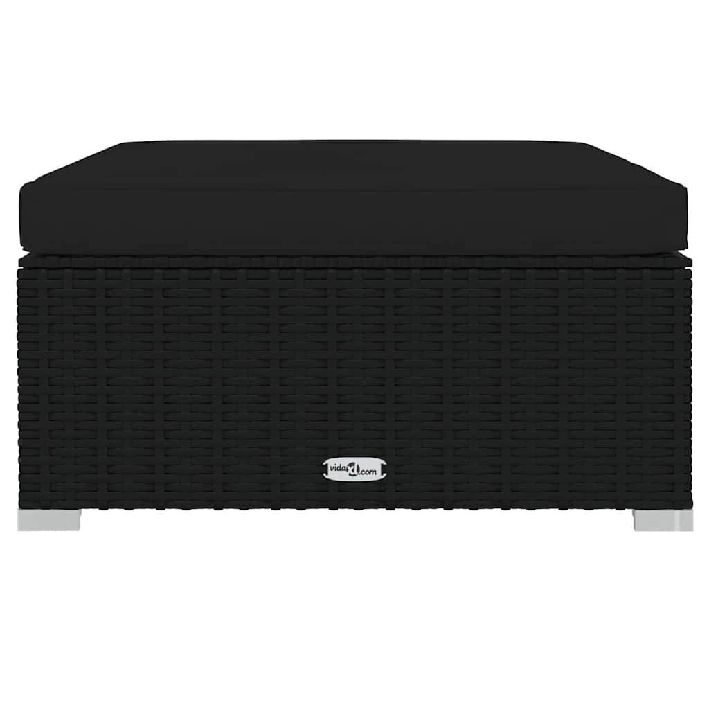vidaXL Υποπόδιο Κήπου Μαύρο 70x70x30 εκ. Συνθετικό Ρατάν με Μαξιλάρι